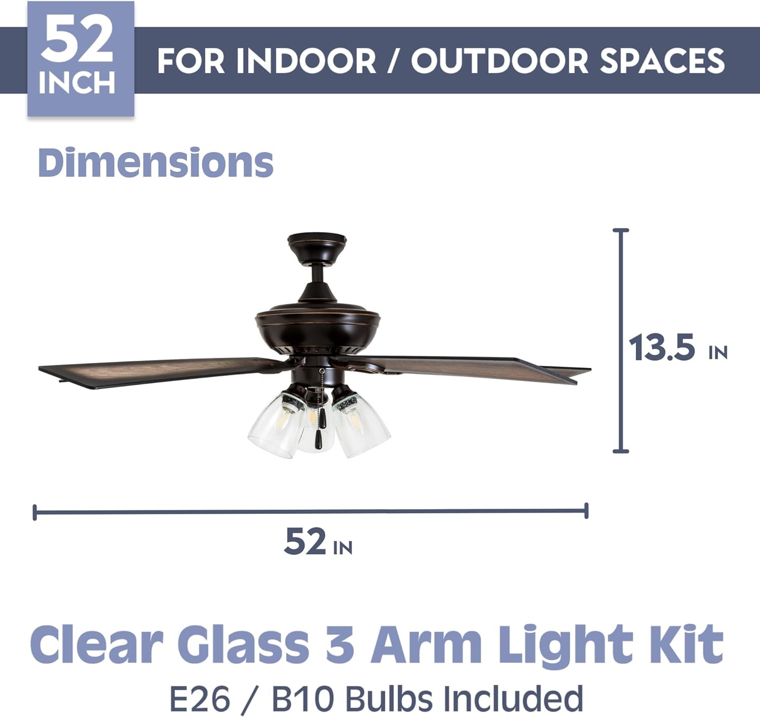 52-Inch Glenmont Farmhouse LED Ceiling Fan with Light and Pull Chain - Oil-Rubbed Bronze