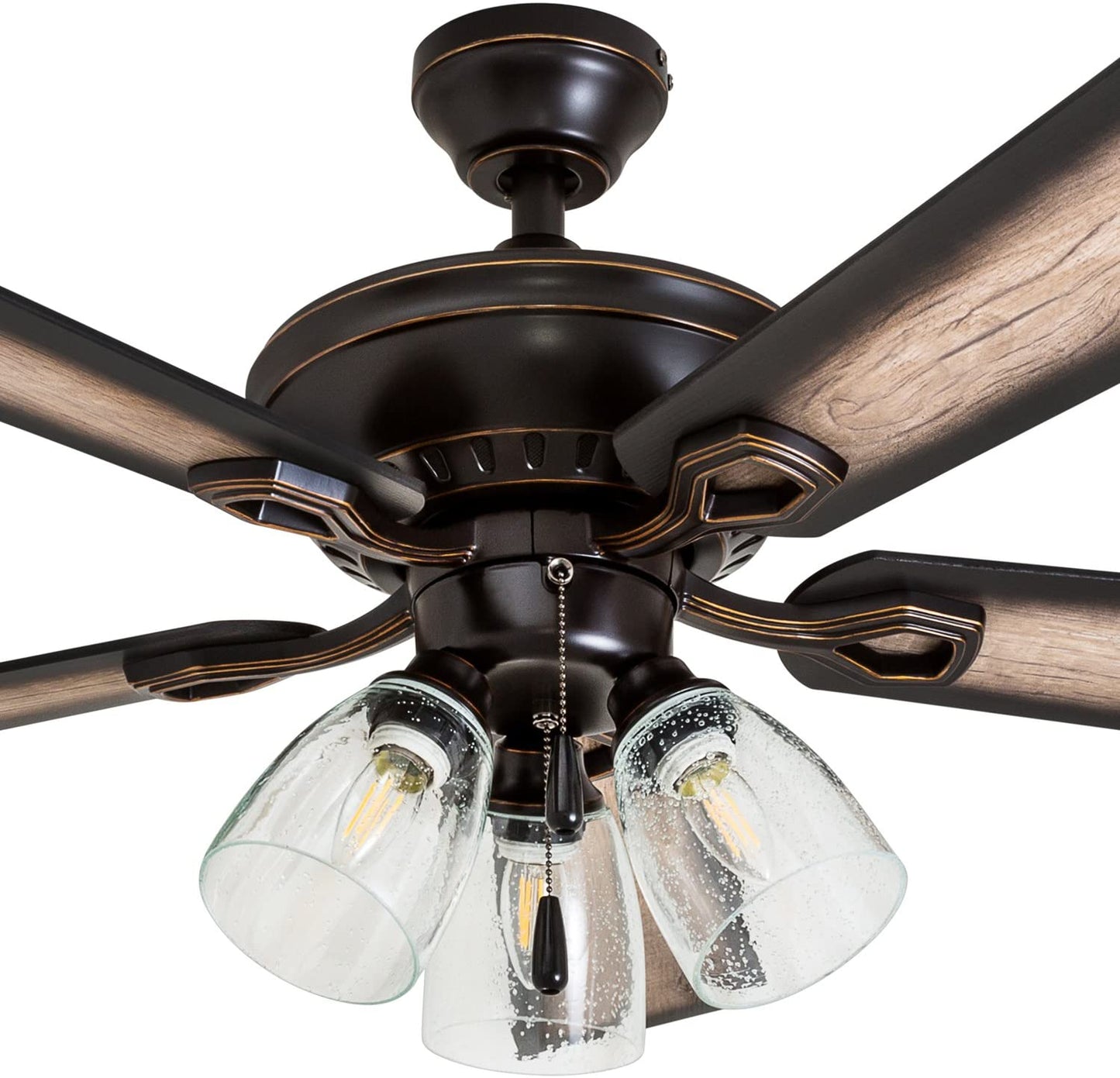 52-Inch Glenmont Farmhouse LED Ceiling Fan with Light and Pull Chain - Oil-Rubbed Bronze