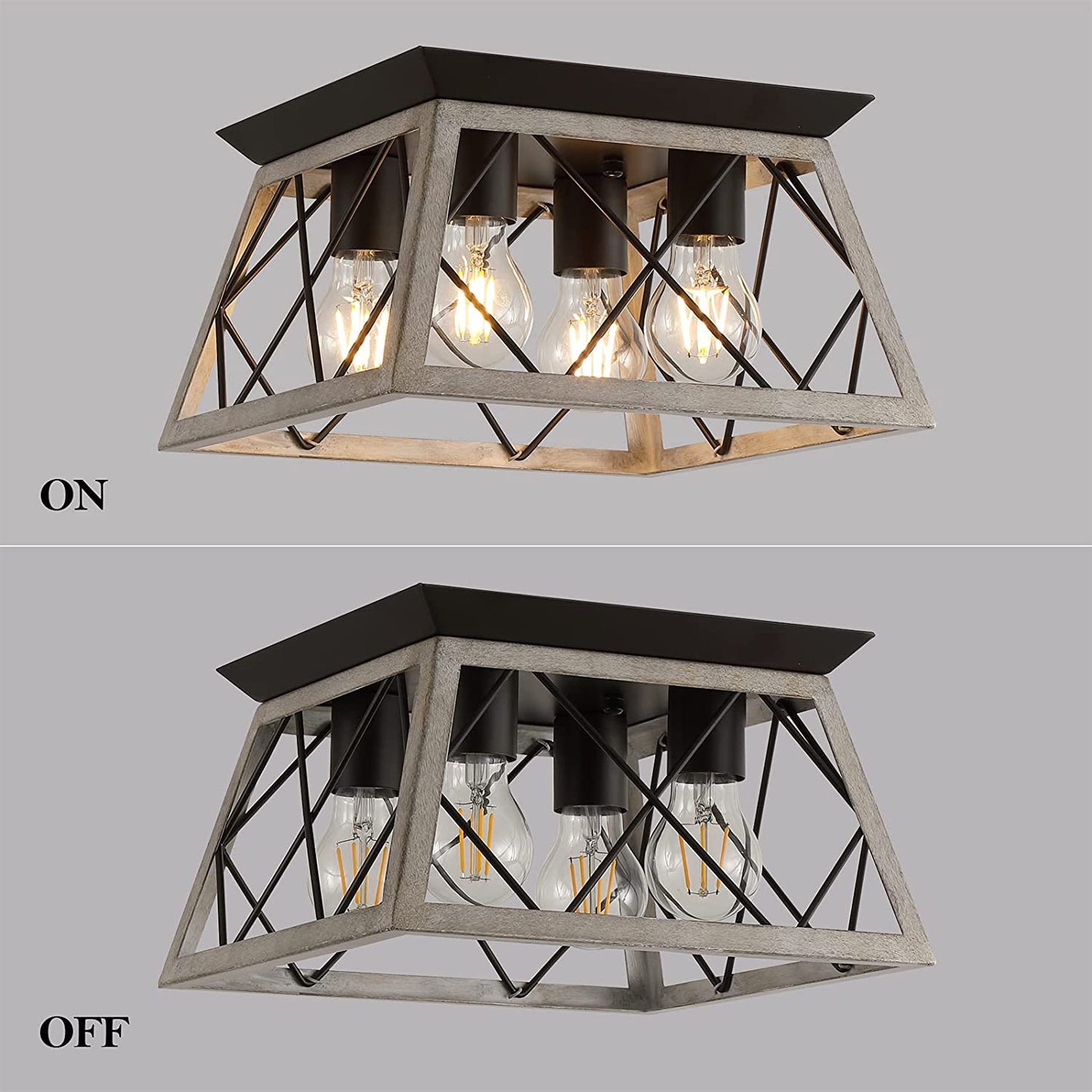 Rustic Oak Farmhouse 4-Light Semi Flush Mount Ceiling Light