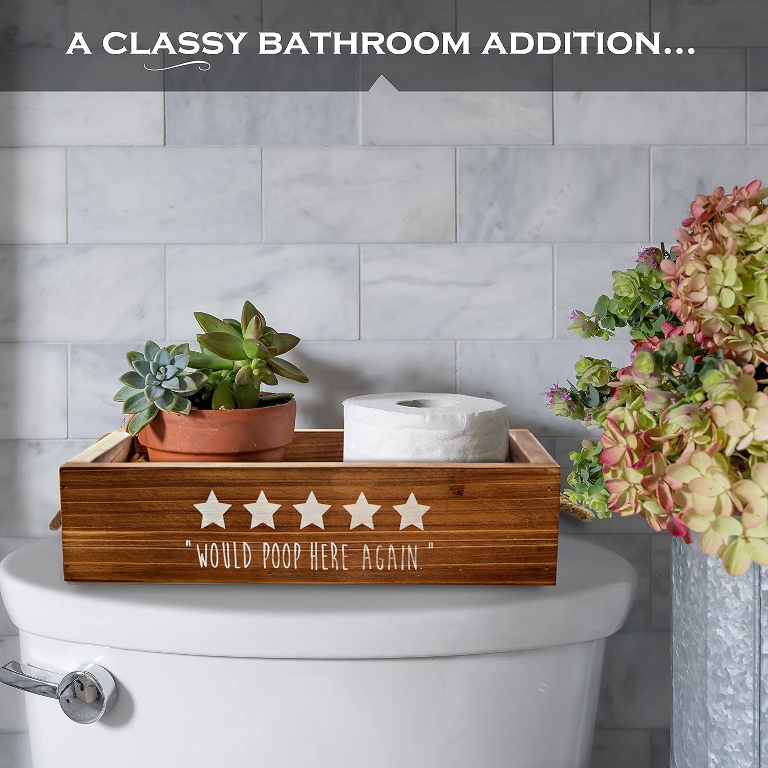 Five Stars Rustic Decor Box, One Box with Funny Saying Design on 2 Sides, Funny Toilet Paper Holder for Farmhouse Bathroom Decor, Get Naked Bath Toilet Organizer, Diaper Organizer,