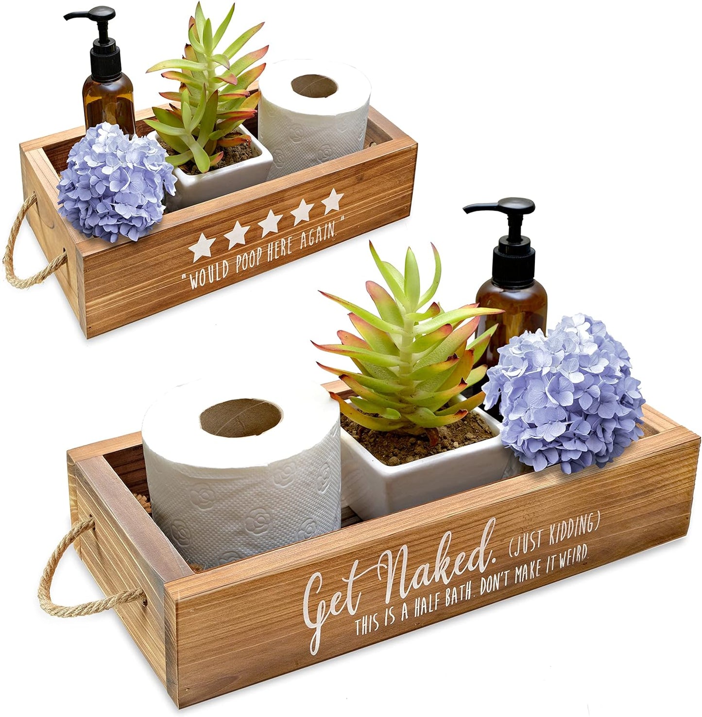 Five Stars Rustic Decor Box, One Box with Funny Saying Design on 2 Sides, Funny Toilet Paper Holder for Farmhouse Bathroom Decor, Get Naked Bath Toilet Organizer, Diaper Organizer,