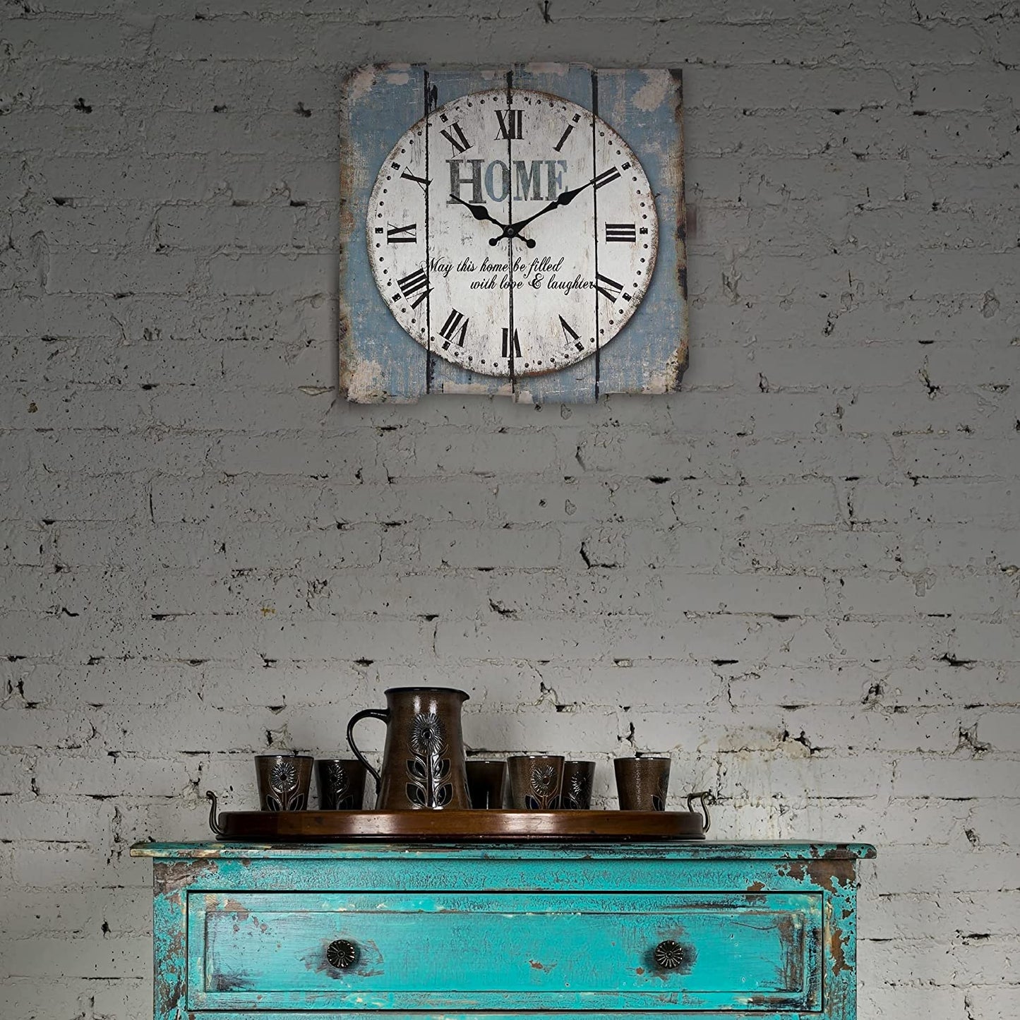 SB-6158A Worn Blue 15" Square White Wall Clock