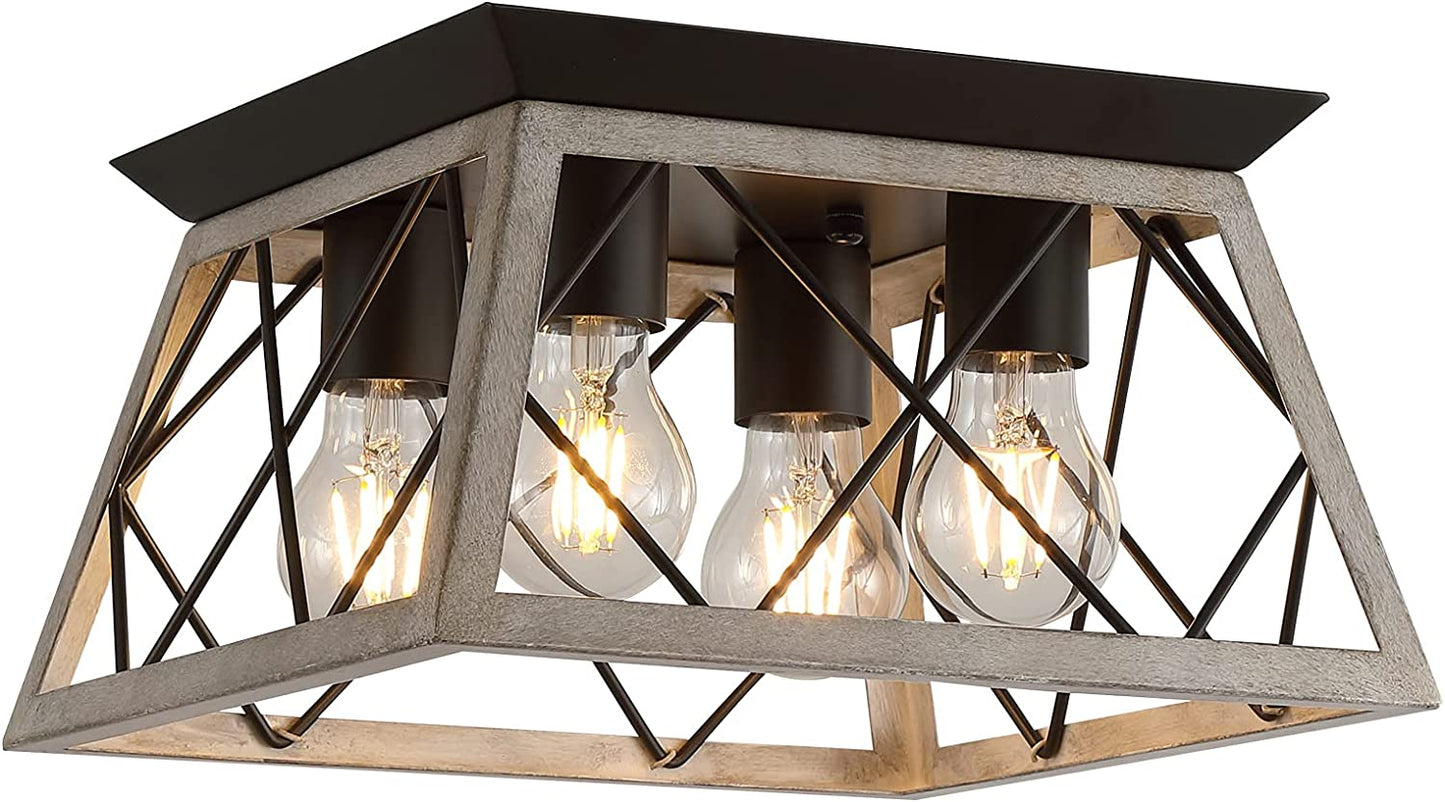 Rustic Oak Farmhouse 4-Light Semi Flush Mount Ceiling Light