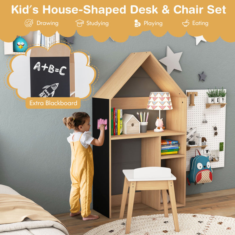 2-In-1 Kids House-Shaped Table and Chair Set