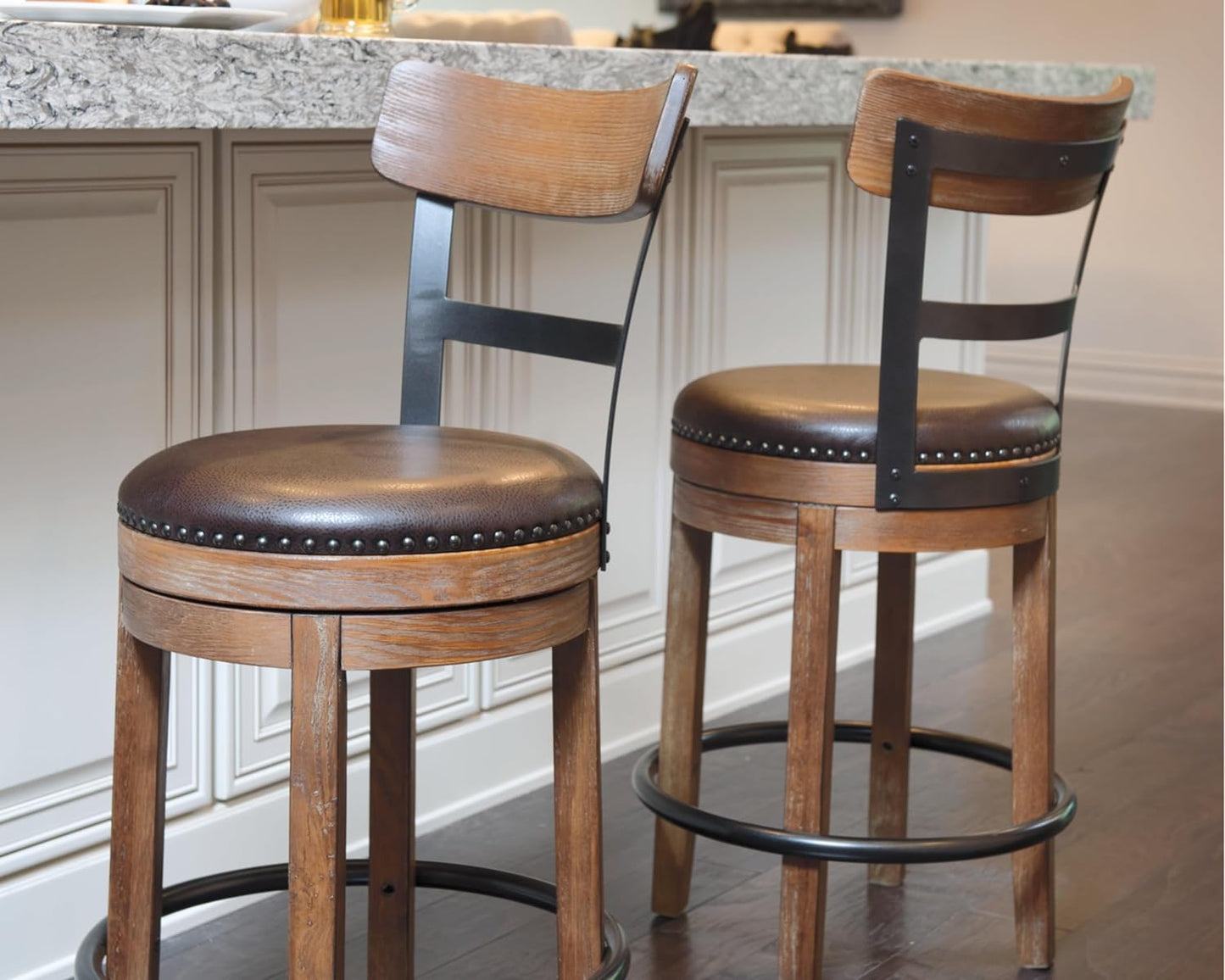 "Modern Farmhouse Swivel Barstool in Light Brown - 24.25" Height"