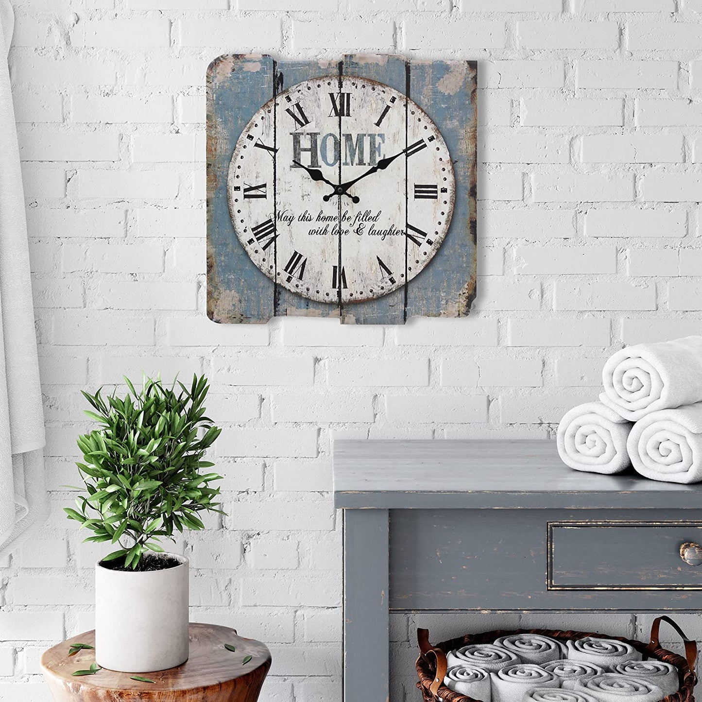 SB-6158A Worn Blue 15" Square White Wall Clock