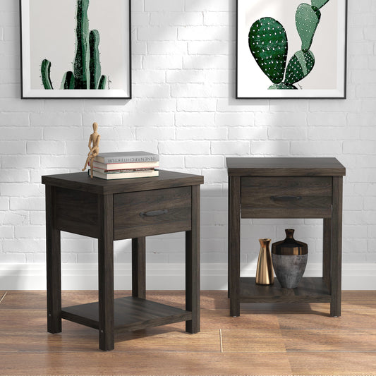 Lancaster Farmhouse 1 Drawer Nightstand, Set of 2, Dark Espresso