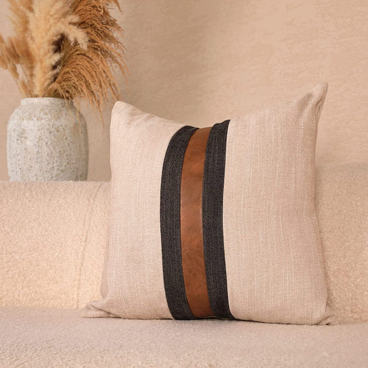 Farmhouse Decorative Outdoor Throw Pillow Covers for Couch Sofa Bed Brown Faux Leather Accent Pillow Cover Modern Decor Pillow Case 18 X 18 Inch (Beige)