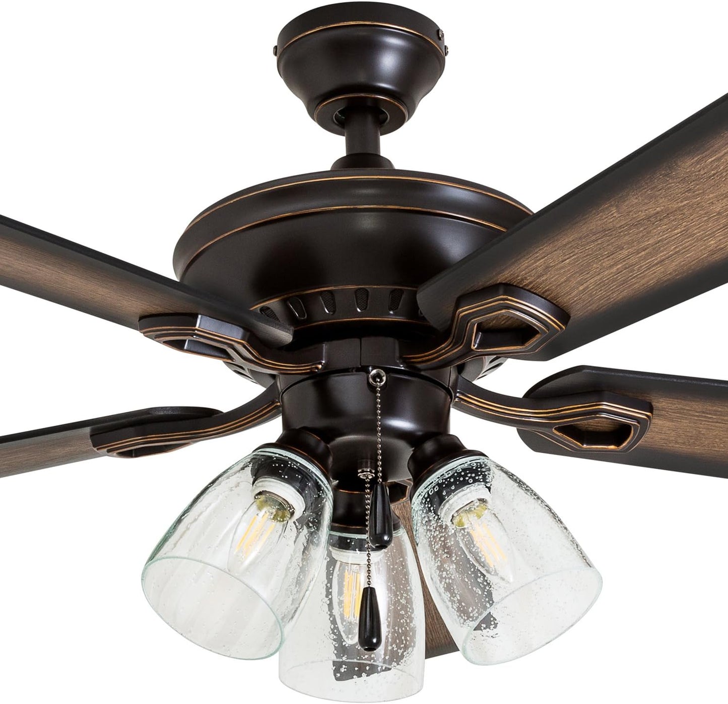 52-Inch Glenmont Farmhouse LED Ceiling Fan with Light and Pull Chain - Oil-Rubbed Bronze