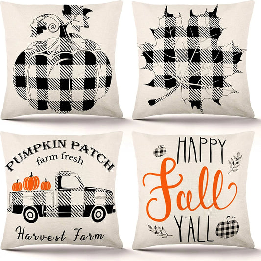 Autumn Bliss Pillow Covers – Set of 4 Rustic Fall Decor for Your Home