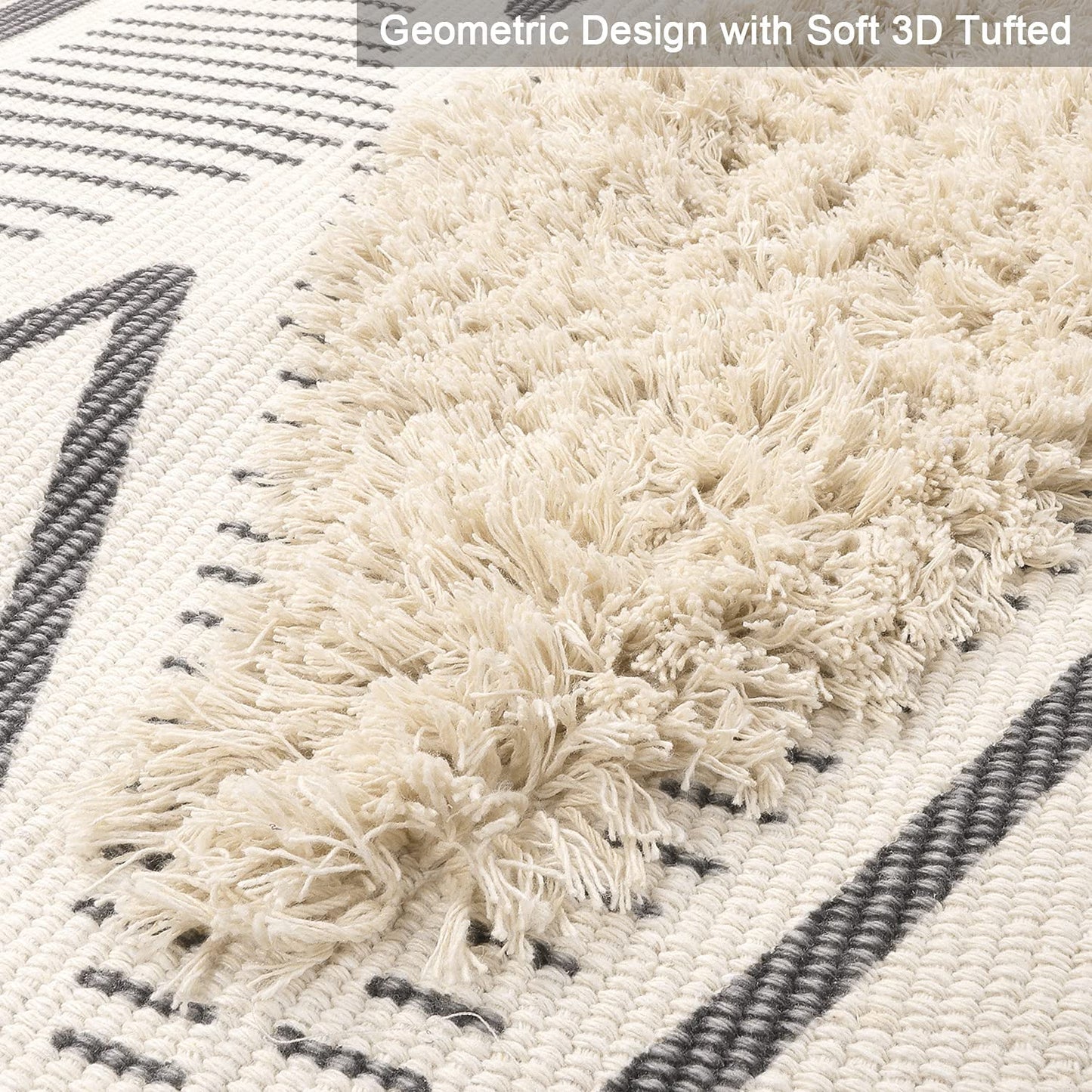 Boho Runner Rug 2.3'X5.3 Tufted Geometric Farmhouse Hallway Rugs with Tassels Washable Woven Tribal Diamond Throw Accent Rug Doormat for Kitchen Sink/Living Room/Bedroom