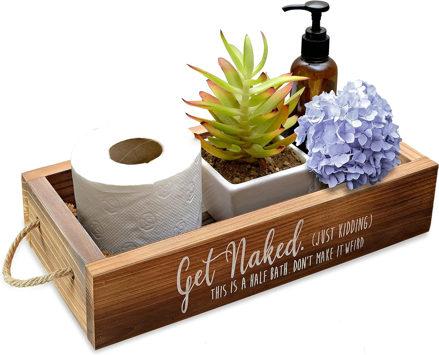 Five Stars Rustic Decor Box, One Box with Funny Saying Design on 2 Sides, Funny Toilet Paper Holder for Farmhouse Bathroom Decor, Get Naked Bath Toilet Organizer, Diaper Organizer,