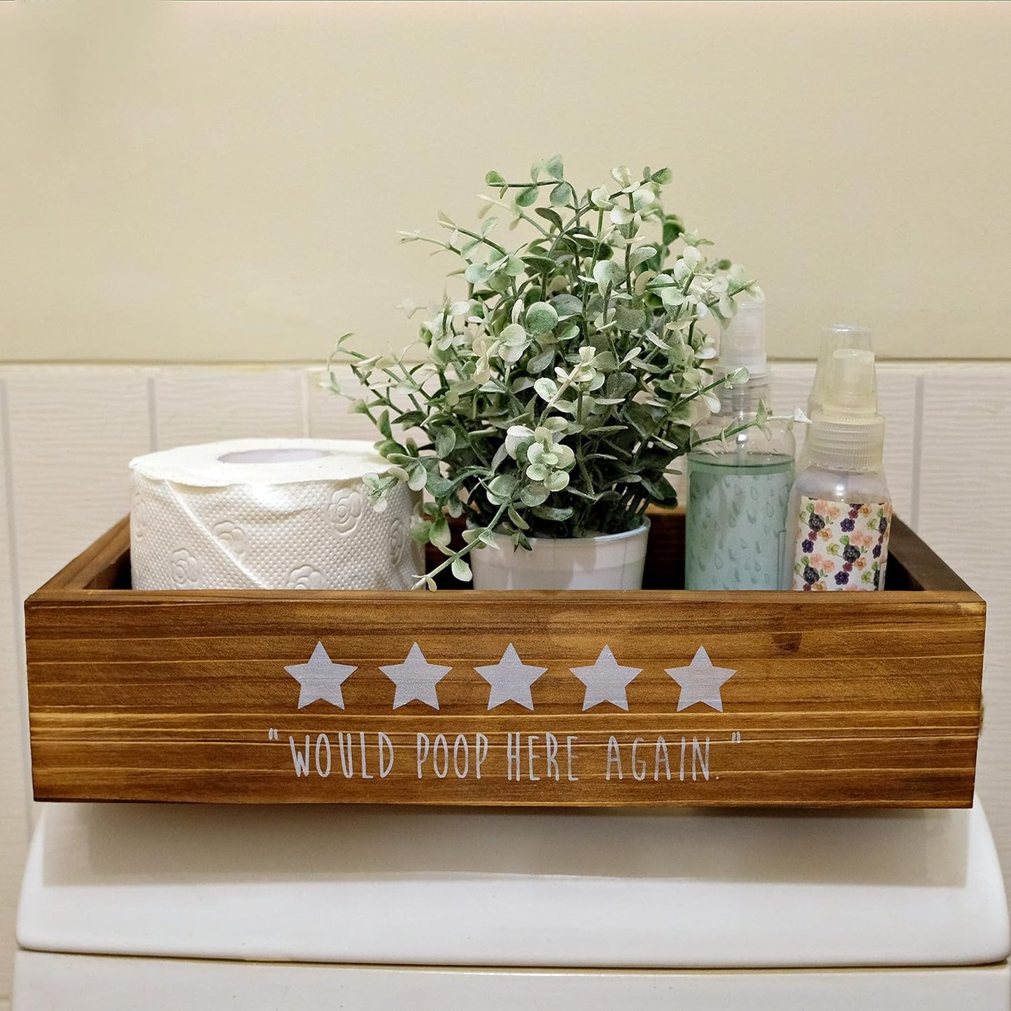 Five Stars Rustic Decor Box, One Box with Funny Saying Design on 2 Sides, Funny Toilet Paper Holder for Farmhouse Bathroom Decor, Get Naked Bath Toilet Organizer, Diaper Organizer,