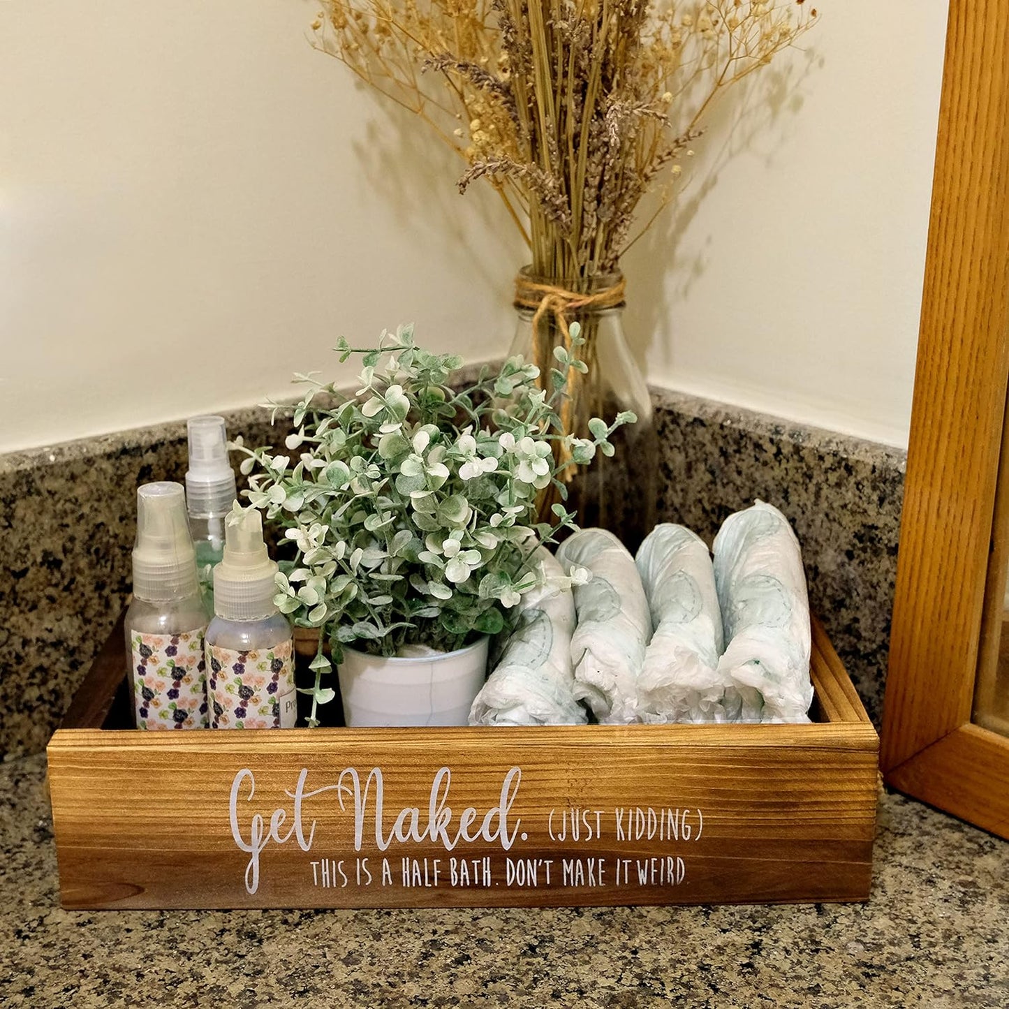 Five Stars Rustic Decor Box, One Box with Funny Saying Design on 2 Sides, Funny Toilet Paper Holder for Farmhouse Bathroom Decor, Get Naked Bath Toilet Organizer, Diaper Organizer,